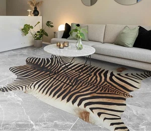 Zebra Teppich 4,6x5,2 Fuß Vorleger Gelb Beige Streifen Funky Vorleger für Schlafzimmer... - Bild 1 von 8