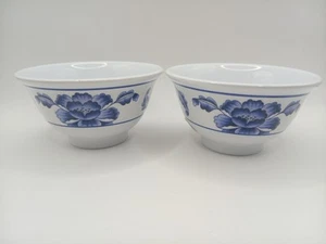 SET OF 2 TarHong Blue And White Floral 2 Inch Tall Melamine Rice Bowls - Picture 1 of 7