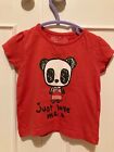 Baby unisex age 12-18mnths red 'just love me' t-shirt panda design VGC