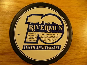 IHL Peoria Rivermen 10th Anniversary SGA Ad Rev Hockey Puck Check My Other Pucks - Picture 1 of 2
