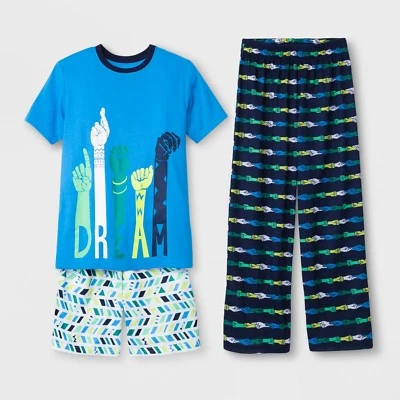 New Boy's 3pc Cat & Jack Dream Short Sleeve Shirt Shorts Pants Pajama Set S 6/7 — 第 1/4 张图片