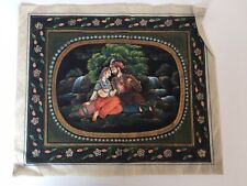 RARE Old Fine Hand Painted Indian Silk Mughal Painting Star Cross Lovers Punjab