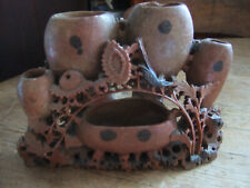ANTIQUE CHINESE HANDCARVED NATURAL RED STONE SET OF 4 INK POTS AND BRUSH POT