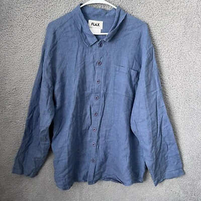 FLAX Shirt Mens Medium Blue Linen Long Sleeve Button Down Casual Modern Preppy - Image 1 of 4