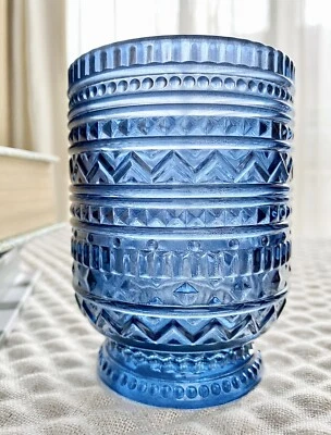 Новый винтажный стиль деревенский синий текстурированный стеклянный чайный подсвечник — 4 дюйма - Изображение 1 из 4