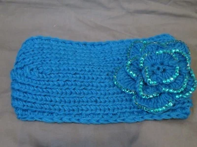 Nueva diadema ancha tejida a ganchillo para mujer azul turquesa estrás flor Foto 1 de 4