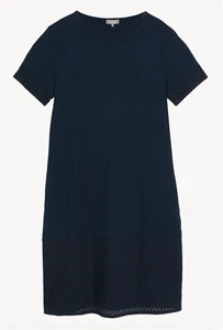 JAEGER NAVY WOMEN'S JERSEY BRODERIE KNEE LENGTH SHIFT DRESS - Picture 1 of 6