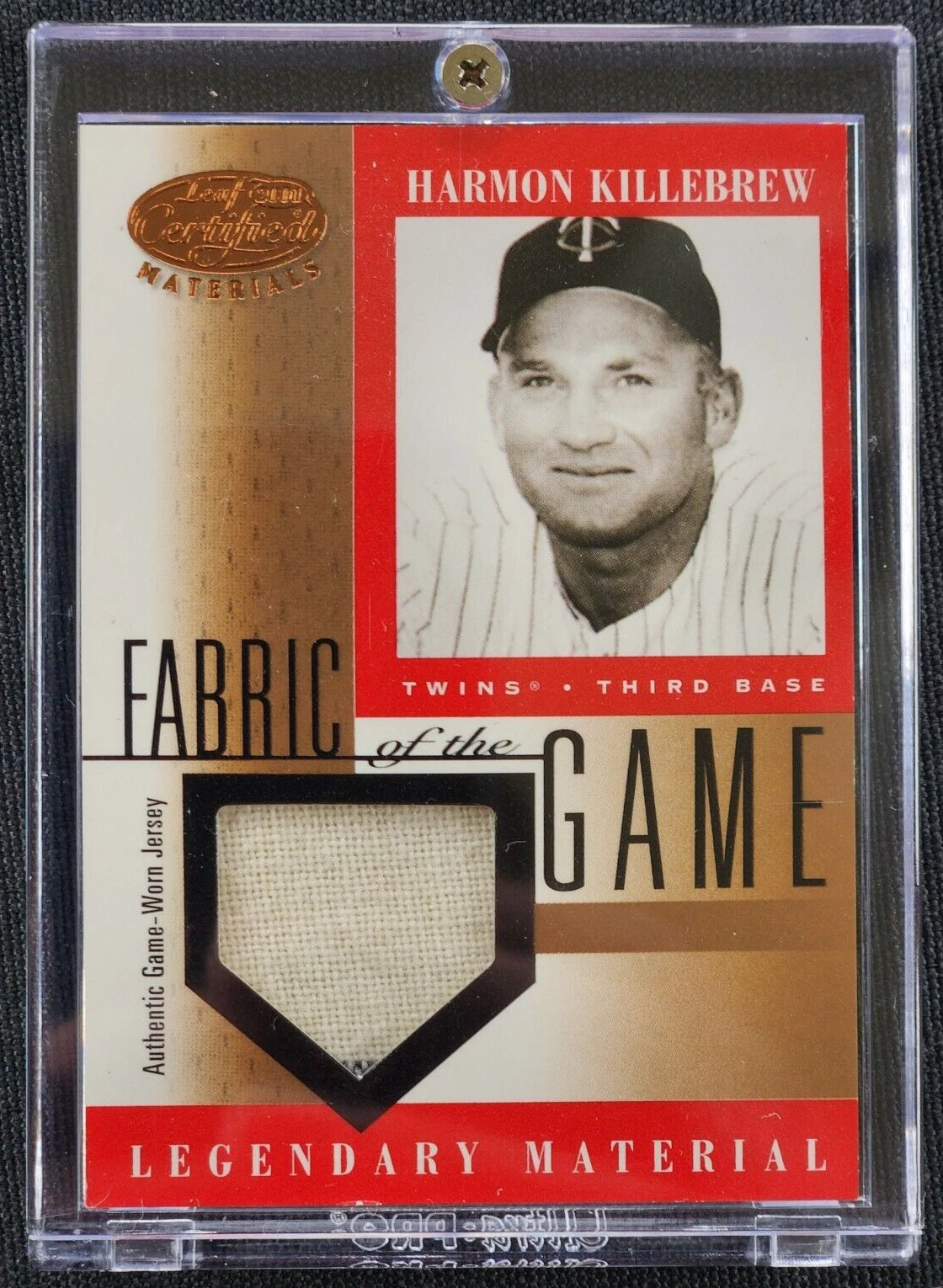 2001 Leaf Certified Materials Fabric of the Game HARMON KILLEBREW GW Jersey FG15
