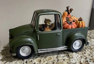 Owl Truck Pumpkins Glitter Globe Lighted 10"x 4"Thanksgiving Fall Cracker Barrel - Picture 1 of 8