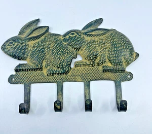 Vintage Gusseisen Hase Kaninchen Wand 4 Haken Mantel Schlüssel Schürze Halter primitiv - Bild 1 von 22