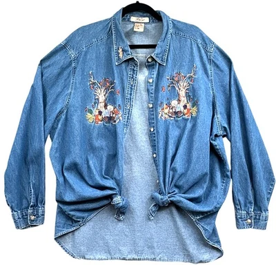 Винтажная футболка 90-х 26 Вт джинсовая вышивка бабушка учитель осень тыква медведь кошка новинка  - Изображение 1 из 4