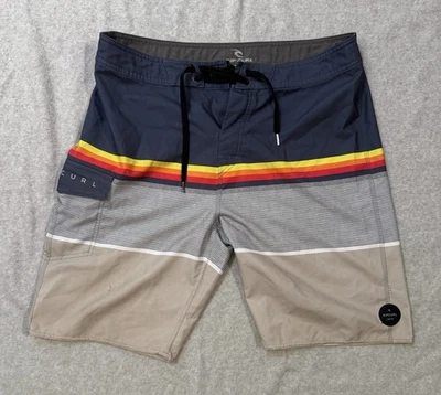 Rip Curl Men’s Board Shorts Size 32 Gray Striped Swim Trunks Surf Beachwear - Image 1 of 4
