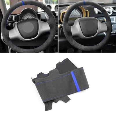 Cubierta de cuero gamuza volante tira azul para Smart Fortwo 451 2009-2015 Foto 1 de 4
