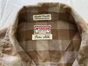 McGregor Brown Check Silk Shirt Button Up Short Sleeve Men's Size M Vintage 60s - Picture 1 of 10