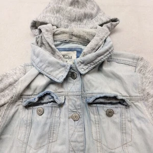 Mudd Casual Button Up Long Sleeve Denim Hoodie Youth Girls Size M Blue - Picture 1 of 9