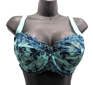 34DD Soma Sensuous Lace Bra Sheer Lined Embroidered Pale Jade Green Underwire - Picture 1 of 8