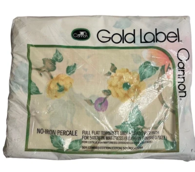 Vintage Cannon Gold Label No Iron Percale Floral Full Flat Top Sheet NOS - Image 1 of 4
