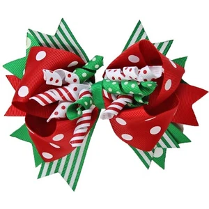 juDanzy Large Red and Green Polka Dot Jolly Christmas Hair Bow Clip - Picture 1 of 2