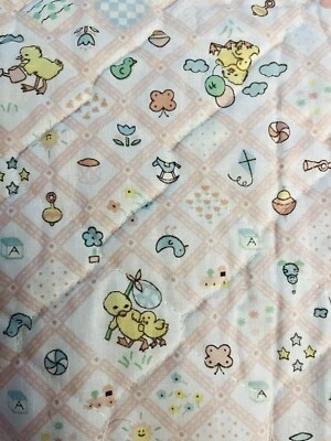 VTG Baby Juvenile Chicks & Toys Pink Checks Pre-Quilted Single Sided 42" X 32” - Image 1 of 4
