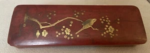 Vintage Red Lacquer Box Japanese Birds Signed Box w/Antique Doll Hands - Picture 1 of 18