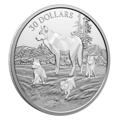 TIMBER WOLVES MULTIFACETED 2024 CANADA 2oz .9999 Pure Silver Proof $30 Coin - Image 1 of 4