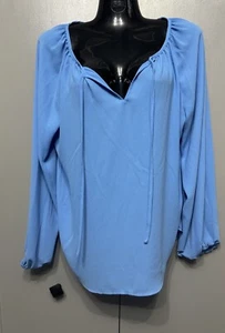 Blusa Top Loft Mujer Cuello Corbata Azul Claro Talla Mediana  - Imagen 1 de 6