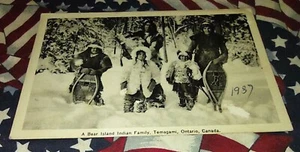 RARE RPPC BEAR ISLAND INDIAN FAMILY TEMAGAMI ONTARIO CANADA 1937. SNOWSHOES. - Picture 1 of 6