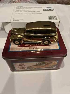 ERTL Hershey's 1950 Chevy Van 100th Anniversary Die Cast Gold Vintage New In Tin - Picture 1 of 2