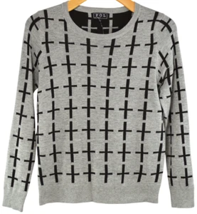 Gray Black Cross Pullover Sweater Size LARGE Cotton POL Brand NWOT - Picture 1 of 6