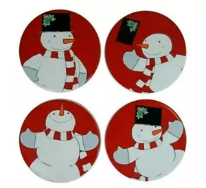 NIB TREE LOT 4pc Coaster Set St Nicholas Square Snowman Ceramic Kohls - Picture 1 of 5