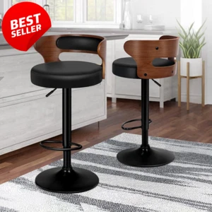 "Set of 2 Ramiro Adjustable Bar Stools | Swivel Wooden Chairs, 61-82cm, Black fo - Picture 1 of 12