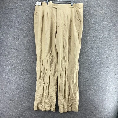 Nuevo Pantalones Bachrach Hombres 42 Beige Tiro Alto Frente Plano Chino Lino Bolsillos Regular Foto 1 de 4
