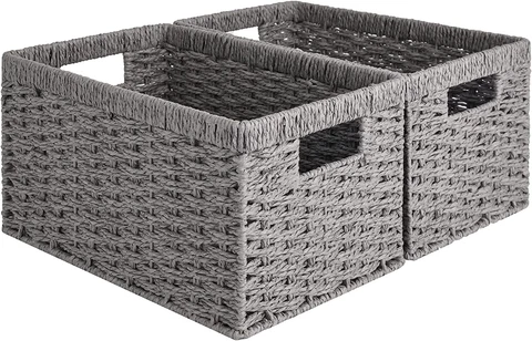 Storage Baskets, Rectangular Wicker Baskets with Built-In Handles, Medium 2-Pack Cover