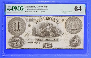 1830's $1 Bank of Wisconsin Green Bay Obsolete PMG 64 Choice Unc Beautiful Rare - Bild 1 von 2