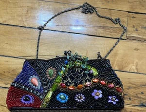 Vintage Far Nine Multicolor Beaded Small Clutch Handbag Metal Shoulder Strap - Picture 1 of 6