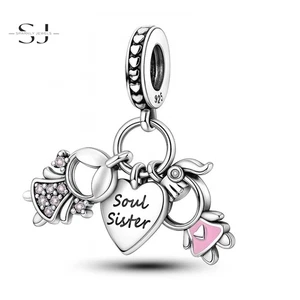 925 Sterling Silver Soul Sister Forever Heart Charm Bead for Bracelets - Picture 1 of 3
