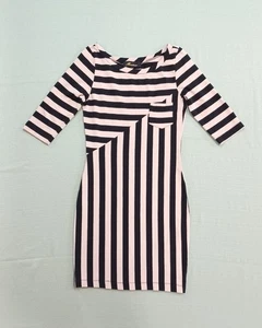 Monteau Black & Beige Striped Mini Dress W/ Breast Pocket 3/4 Sleeve Women’s L - Picture 1 of 22
