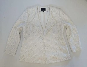 Banana Republic Women Blazer Cream Off White Long Sleeve Tweed Jacket Size 12 - Picture 1 of 8