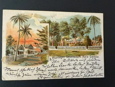 Tarjeta postal rara de la Sociedad de Plantaciones y Comercio de Color de Samoa Alemana de 1901 usada Apia Foto 1 de 2