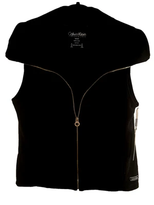 NUEVO CON ETIQUETAS Calvin Klein Chaleco Polar Mujer Talla M Negro Cremallera Cuello Calentador Nuevo 11-3 Foto 1 de 4