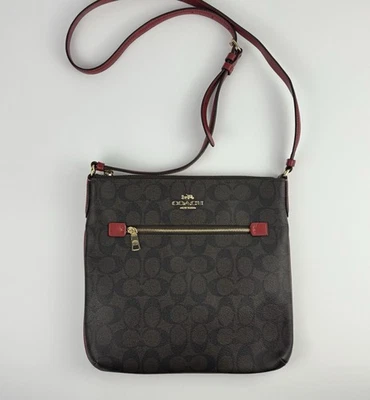 COACH Signature Rowan File Crossbody Bag C1554 Brown/Black Leather Canvas - Image 1 of 4