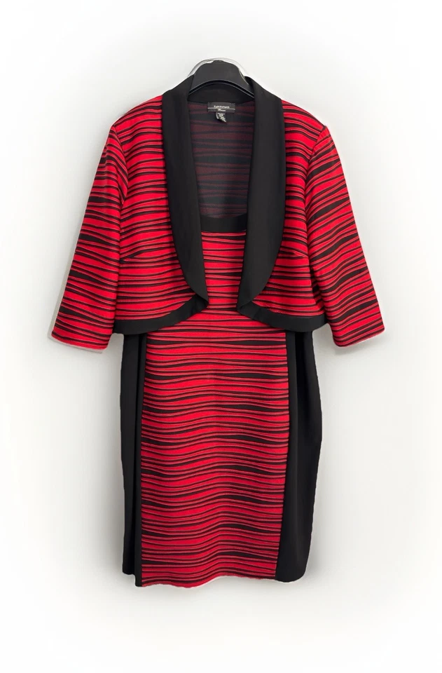 Conjunto de Vestido Bolero R&M Richards 2 Piezas Para Mujer 22W Negro/Rojo Texturizado Tejido Elástico Foto 1 de 4