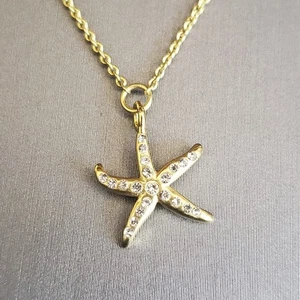 Collar Spartina 449 Estrella de Mar Delicado Mate Chapado en Oro Cristal Acentos Sirena - Imagen 1 de 7