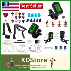 Gitarrenzubehör-Set mit Saiten Stimmgerät Kapodaster Plektren Brücke Pins Pedale - Bild 1 von 10