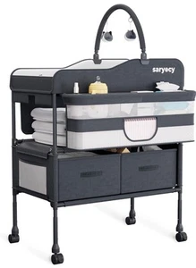 Versatile Folding Baby Diaper Changing Table Adjustable Height with 2 Drawers - Picture 1 of 6