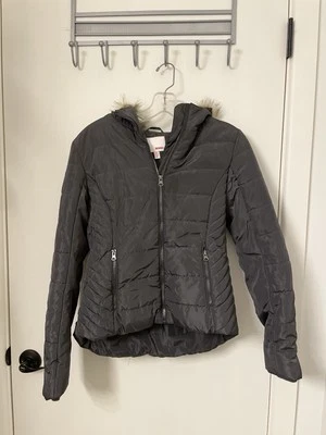 Chaqueta hinchada Bongo para mujer con capucha forrada de piel - gris pequeña Foto 1 de 4