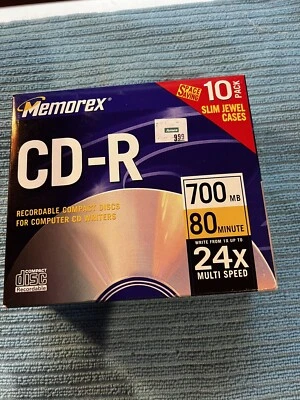 New Sealed 10-Pack Memorex CD-R 24X 700MB 80-Minutes Recordable Discs - Image 1 of 4