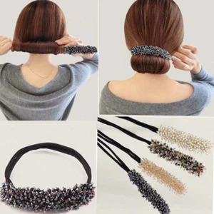 Hair Bun Maker Twist Band Rhinestone Floral Multicoloured Accessories - Picture 1 of 7
