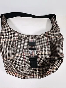 Lauren Ralph Lauren Herringbone Plaid Zip Up Small Purse Pocketbook Black Tan - Picture 1 of 14