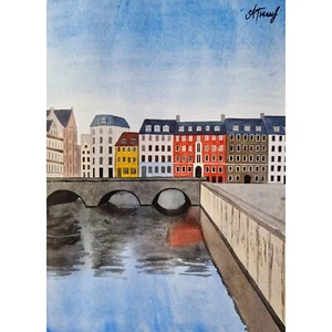 Copenhagen Painting Cityscape Painting Original Art City Art Watercolor Painting - Picture 1 of 5